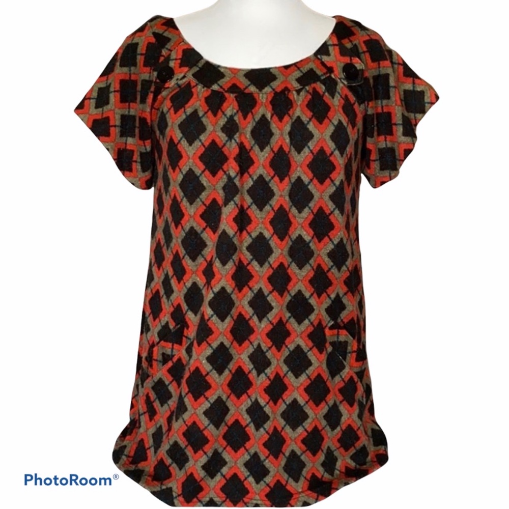 Vintage Wool Blend Orange/Brown/Blue Argyle Top